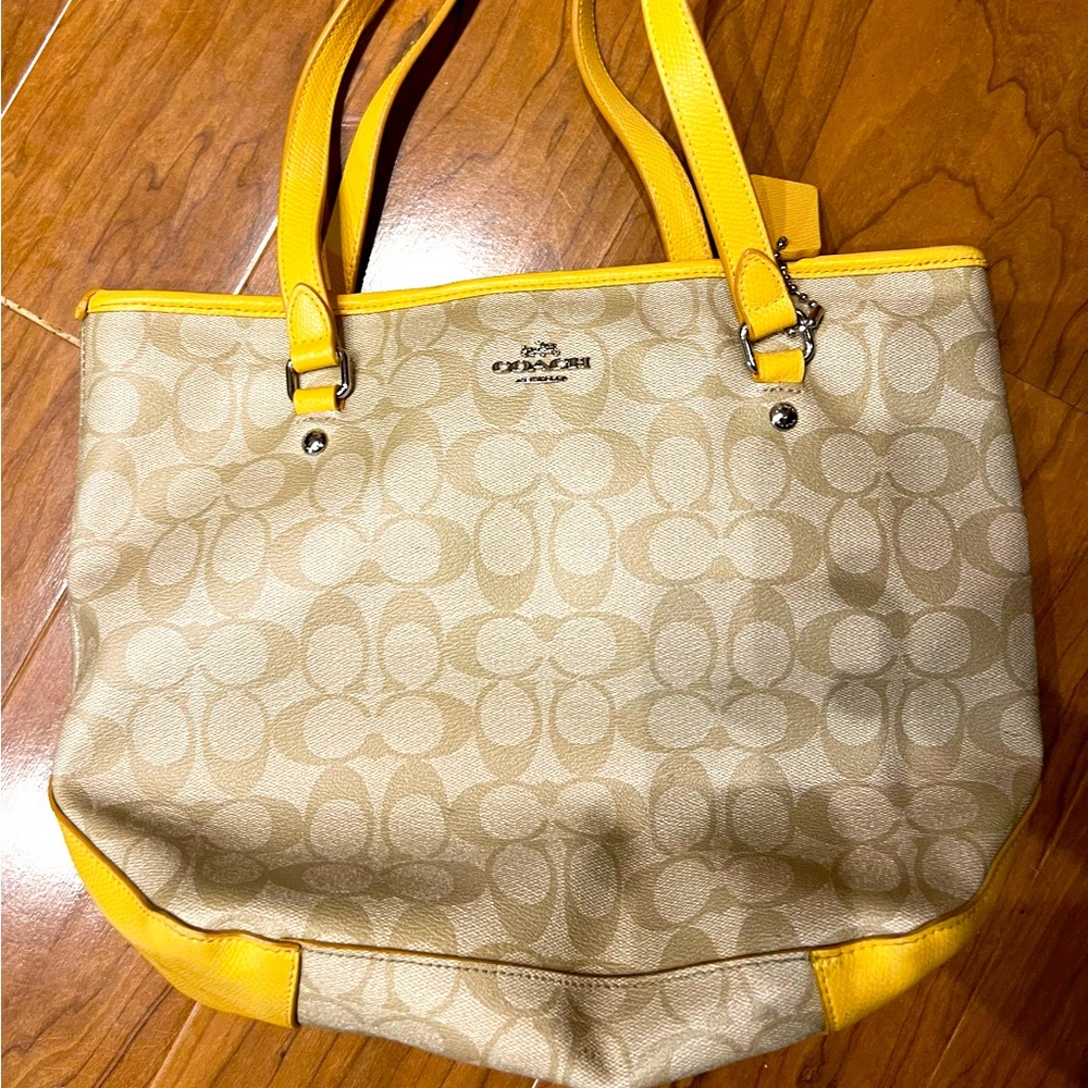 Coach Gallery Tote Bag Signature Canvas Yellow/Khaki Leather